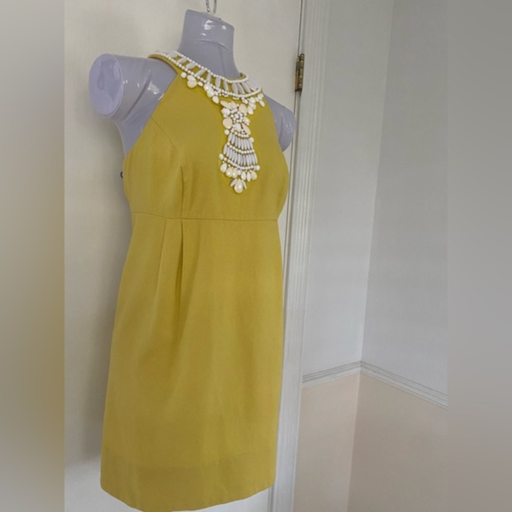 60’s style INC  beaded dress beautiful yellow color  with fabulous beadi…